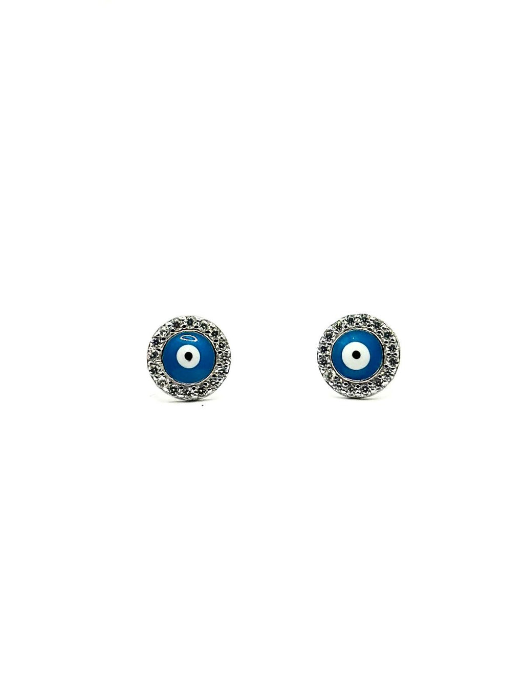 Evil Eye Crystal Halo Stud Earrings – Sterling Silver