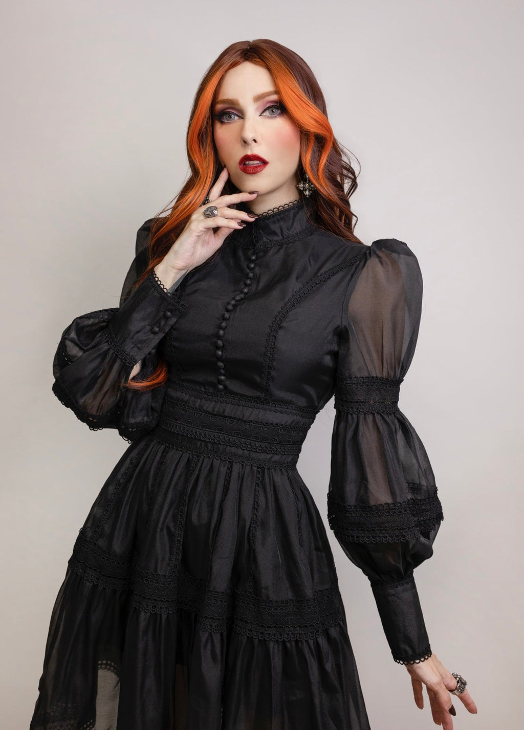 Morgana - Romantic Victorian Inspired Party Dress - BLACK - Ready To Ship