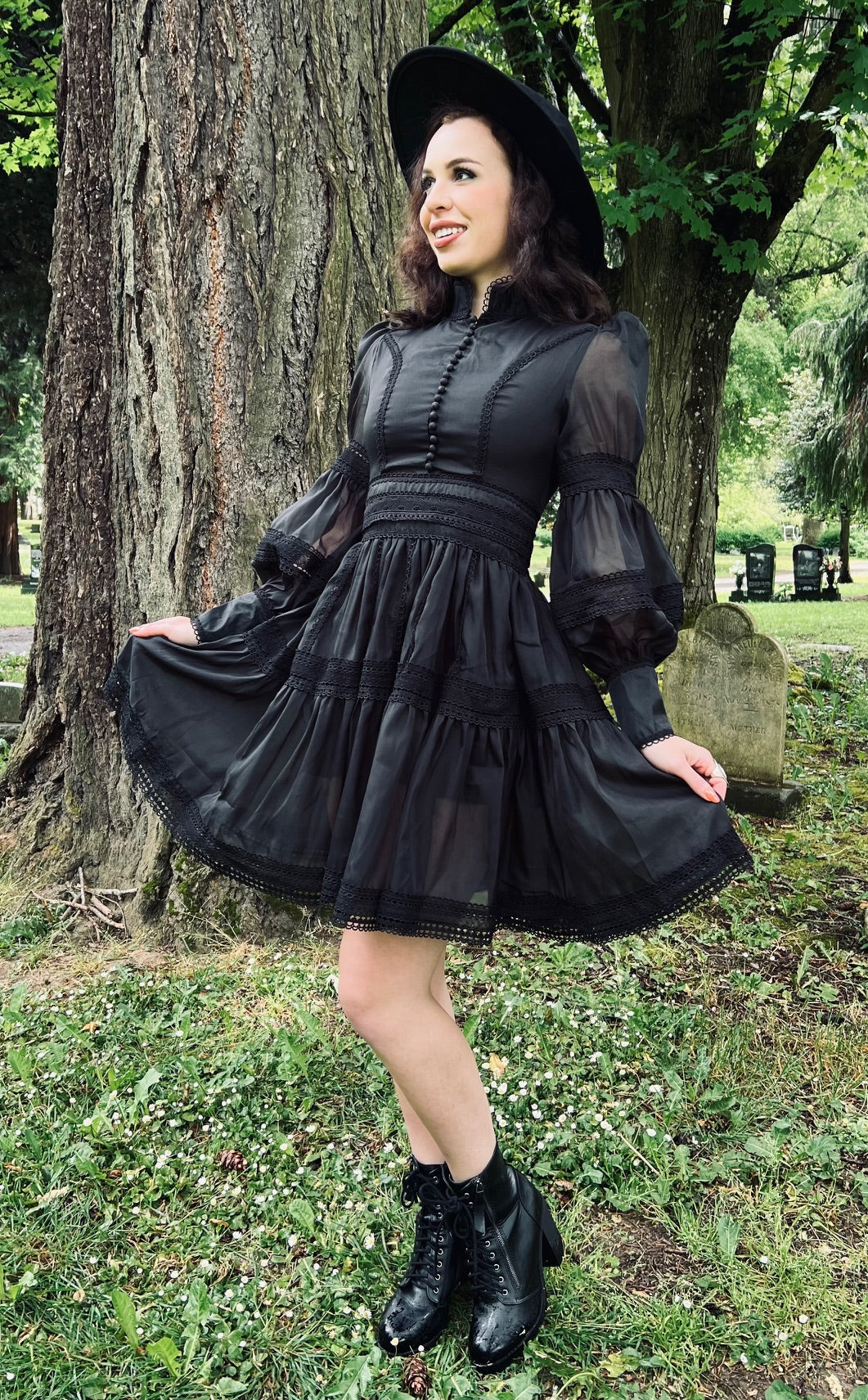 Morgana - Romantic Victorian Inspired Party Dress - BLACK - Ready To Ship