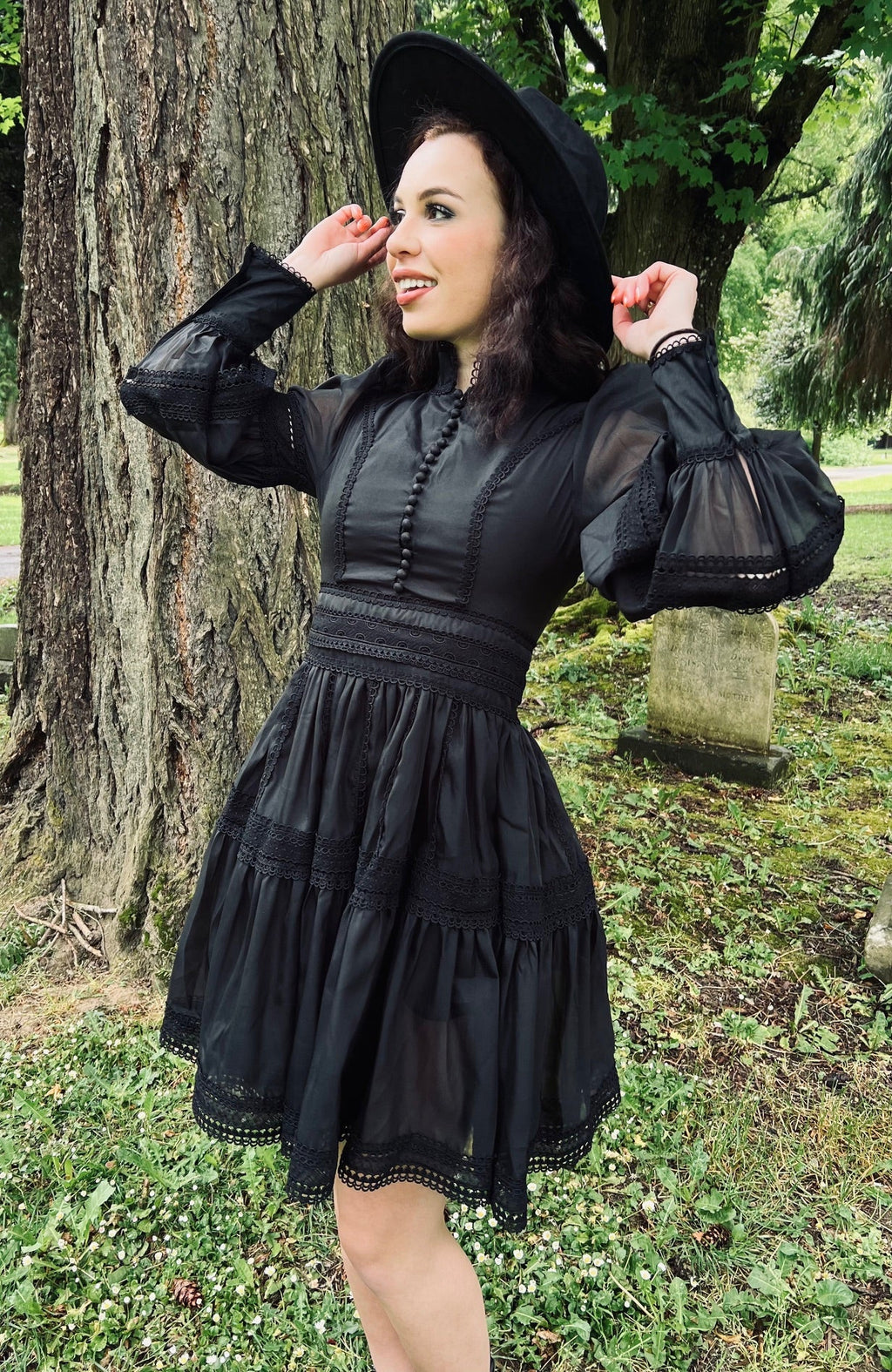Morgana - Romantic Victorian Inspired Party Dress - BLACK - Ready To Ship