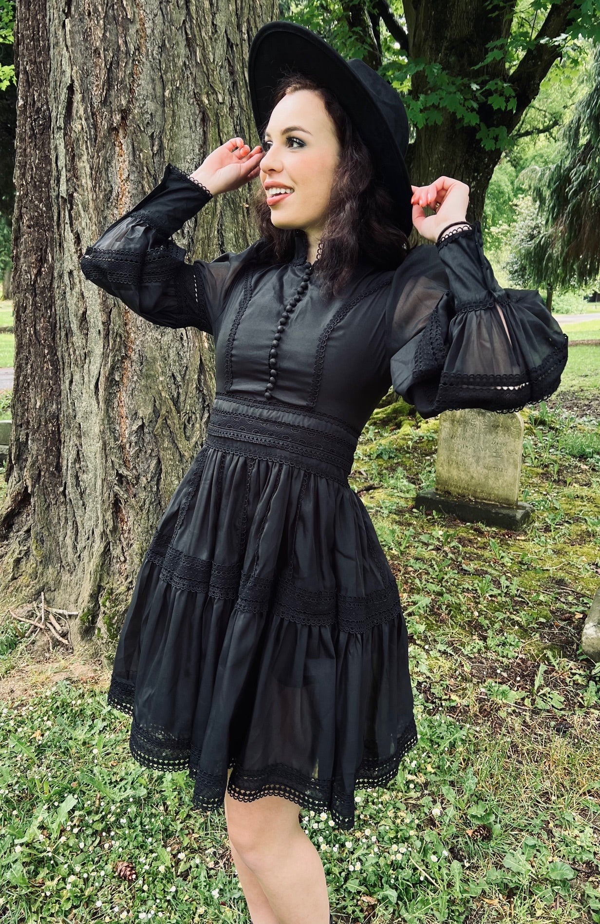 Morgana - Romantic Victorian Inspired Party Dress - BLACK - Ready To Ship