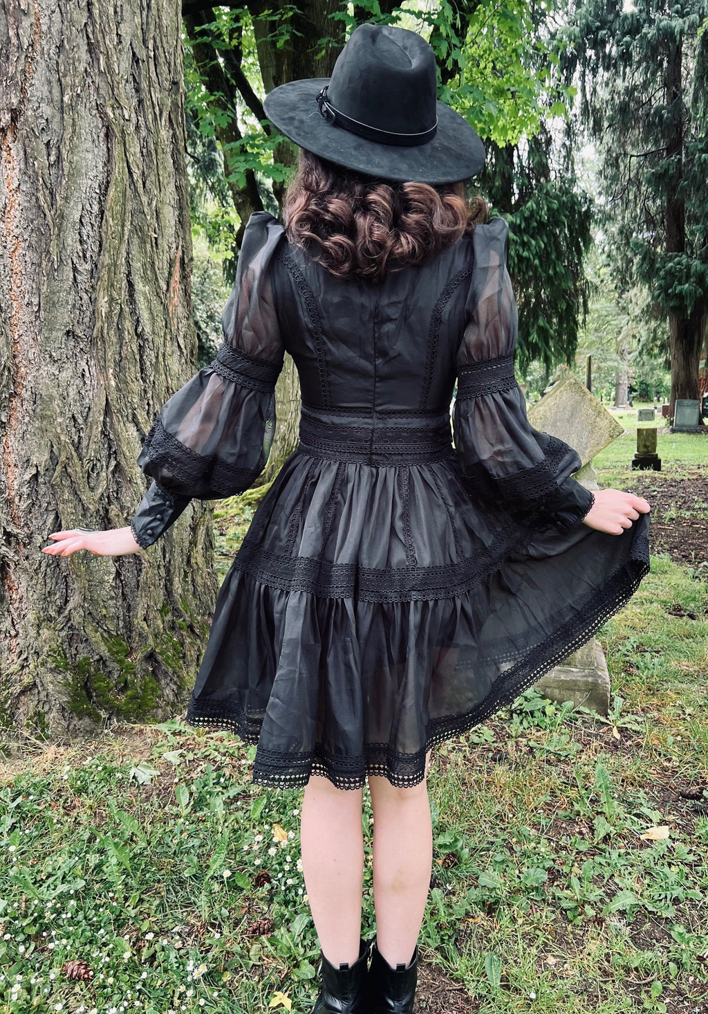 Morgana - Romantic Victorian Inspired Party Dress - BLACK - Ready To Ship